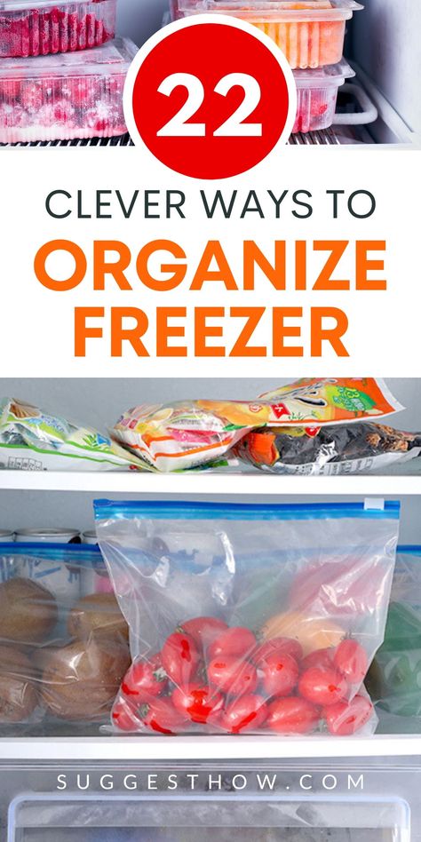 22 clever ways to organize the freezer. A cluttered freezer is a filthy freezer, and you must take care of it like any other machine in your home. I've tried many combinations to keep my freezer organized. Here I'm sharing some of those ideas with you. #organize #homehacks #DIY #home #suggesthow Organizing Freezer Upright, Freezer Storage Bins, Freezer Storage Organization, Freezer Hacks, Freezer Ideas, Storing Onions, Freezer Storage Containers, Pantry Fridge, Freezer Organization