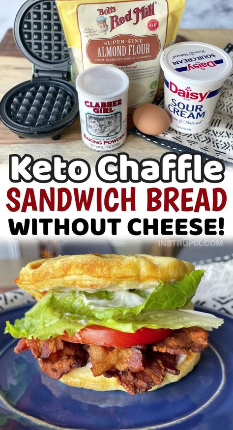 A less greasy chaffle recipe made with almond flour & sour cream. These are great for making keto friendly sandwiches and burgers! Plus, they only take 5 minutes to make in your mini waffle maker. I almost always have the ingredients on hand, so they're perfect for last minute bread. Now you can enjoy dinner with the family, and without eating a pound of cheese. Hehe. My body can only handle so much dairy, and it's hard to keep away from it on a keto diet. I love this recipe! Keto Sandwich Bread, Keto Sandwich, Chaffle Recipe, Waffle Maker Recipes, Cheese Making, Low Carb Bread, Diet Help, Sandwich Bread, Waffle Recipes