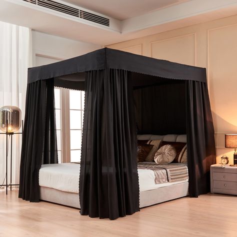 Mosquito Net Bedroom, Boys Bed Canopy, Bed Canopy Curtains, Curtain Canopy, Black Canopy Bed, Girls Bed Canopy, Bed Canopies, Queen Canopy Bed, Post Bed