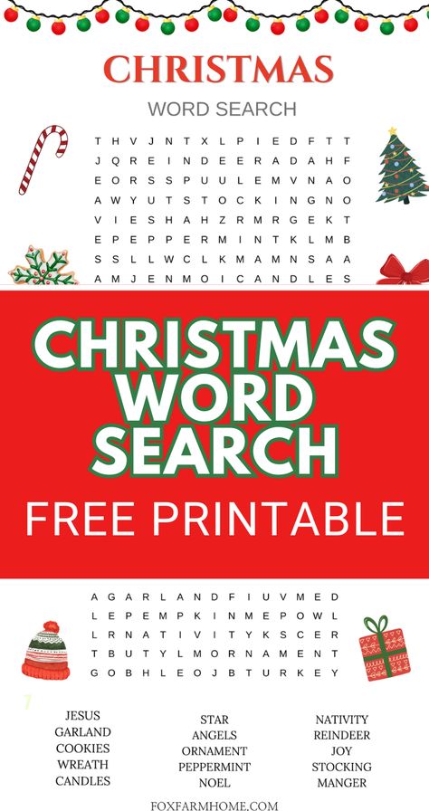 This free printable Christmas word search is a fun holiday classroom activity, Christmas party game, and a fun holiday break activity for kids!  Print it for free for an easy Christmas game for the whole family! Christmas Fill In The Blank Game, Christmas Scramble Free Printable, Christmas Activities For Nursing Homes, Christmas Crossword Free Printable, Printable Christmas Activities For Kids, Christmas Word Games Free Printable, Christmas Mazes For Kids Free Printables, Christmas Activity Sheets Free Printable, Free Christmas Game Printables