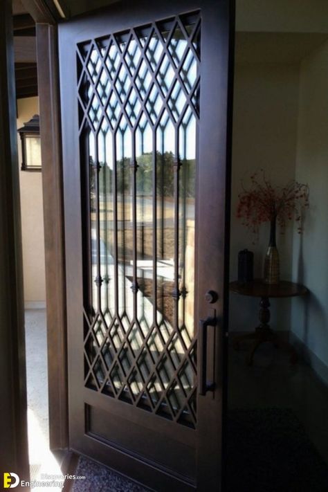 Creative Safety Door Design Ideas With Grill To Secure Your home - Engineering Discoveries Main Door Design Ideas, Safety Door Design, Door With Mirror, Security Door Design, Porte In Ferro, Door Design Ideas, Window Grill Design Modern, Home Engineering, Grill Gate Design