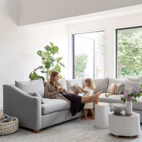 Maiden Home on Instagram: “Linger longer 🌿 We’re making the most of the long weekend by relaxing at home with loved ones⁠ ⁠ The Sullivan L Sectional in Silver…” L Sectional, Havenly Living Room, Relaxing At Home, Maiden Home, Terrazzo Floors, American Furniture, Lounge Room, Long Weekend, Living Room Office