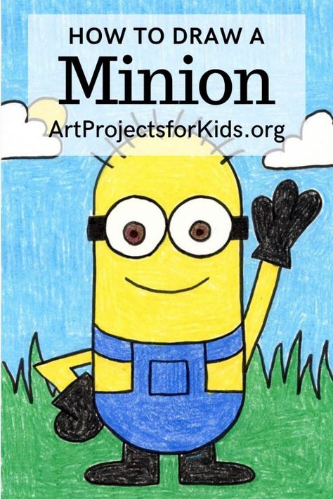 Learn how to draw a Minion with this fun and easy art project for kids. Simple step by step tutorial available. #howtodraw #artprojectsforkids #minion Draw A Minion, Minion Rock, Cartoon Drawing For Kids, Minion Drawing, Cool Cartoon Drawings, Minion Coloring Pages, Minion Art, Drawing Kids, Kids Canvas Art