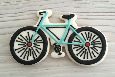 bicycle cookie | by sarah godlove Bicycle Cookies Decorated, Bicycle Cookies, Bike Cookies, Metal Birthday Party, Transportation Cookies, Bicycle Birthday Parties, Travel Cookies, Cycling Cake, Metal Birthday