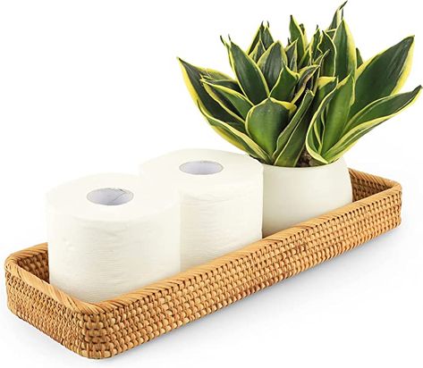 Amazon.com: CELEZAR Rattan Toilet Tank Basket Woven Guest Towel Holder Decorative Wicker Tray 17" x 6" x 2" for Serving Bread or Shelves Bathroom Counter Organizers and Storage (17 x 6 x 2 inches, Honey Brown) : Home & Kitchen Toilet Tank Basket, Rattan Bathroom Accessories, Bathroom Counter Storage, Bathroom Trays, Bathroom Counter Organization, Guest Towel Holder, Bathroom Vanity Tray, Shelves Bathroom, Counter Organization