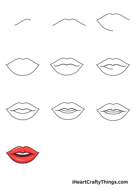 How to Draw Lips – A Step by Step Guide Easy Drawings Mouth, Draw Lips Step By Step, Lips Step By Step, How To Draw Lips, Lips Sketch, Draw Lips, Lip Drawing, Tree Drawings Pencil, Mouth Drawing