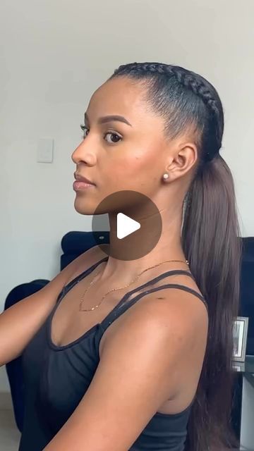 Twist In Front Ponytail In Back, 2 Ponytail Braids For Black Women, Braided Bangs Ponytail, Triangle Part Ponytails, Cornrow High Ponytail, Ponytail Extension For Black Women, Two Braids Into A Ponytail, Braided Curly Ponytail, Quick Ponytail Hairstyles Black Hair