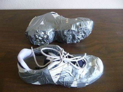 Duct Tape Cleats for Ice, Snow or Play Duct Tape Shoes, Ice Cleats, Random Crafts, Ice Snow, How To Make Snow, Duct Tape, Nike Huarache, Great Outdoors, Scotch