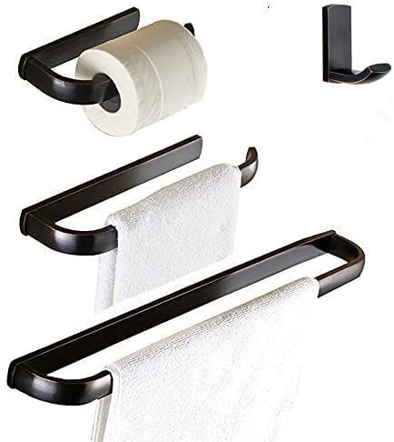 AmazonSmile: WINCASE Oil Rubbed Bronze Bathroom Accessories, Towel Bar Set 24 Inch Bronze, Black Hardware 4 Pieces ORB Towel Rod Toilet Paper Holders Robe Hook Wall Mounted: Kitchen & Dining How To Decorate Bathroom Towels, Oil Bronze Bathroom, Oil Rubbed Bronze Bathroom Accessories, Bronze Bathroom Accessories, Black Towel Bar, Bronze Bathroom, Towel Rod, Toilet Paper Holders, Paper Holders