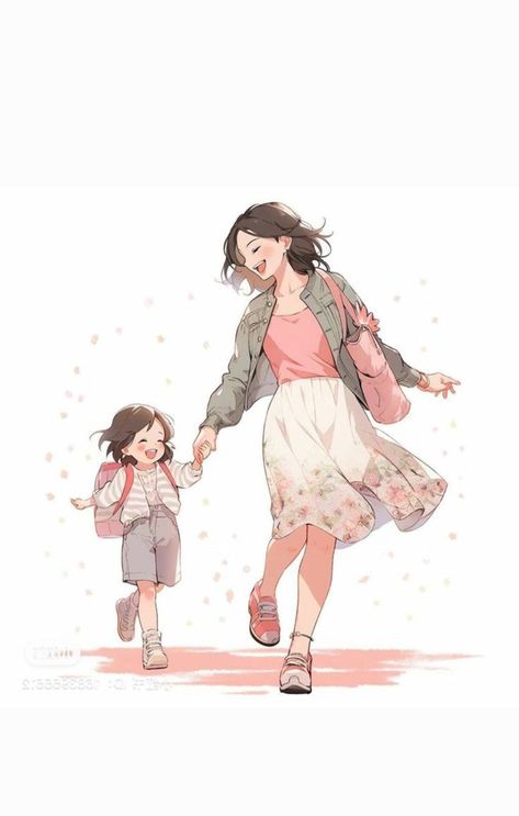 Mother Anime Mom, Mother And Daughter Drawing, Toddler Drawing, Mother Daughter Art, Children Sketch, Family Drawing, Characters Inspiration Drawing, Familia Anime, Cute Couple Cartoon