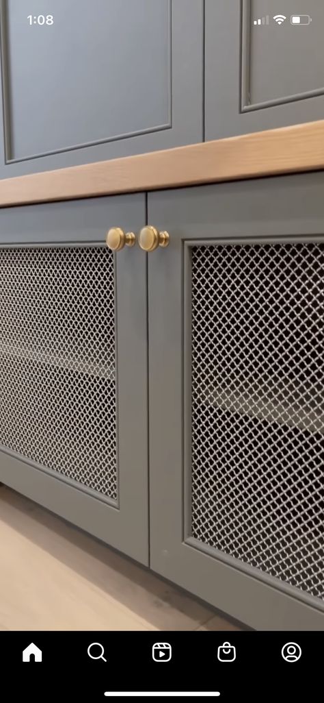 Ventilation Cabinet Door, Ventilated Cabinet Doors, Wire Mesh Cabinet Doors, Family Room Cabinet, Mesh Cabinet, Kitchen Cabinet Interior, Metal Lattice, Mudroom Cabinets, Billiards Room