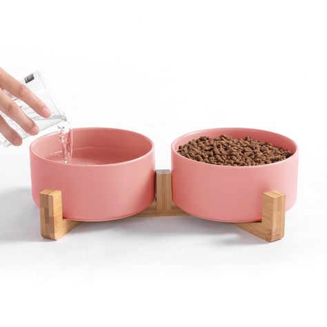 PRICES MAY VARY. 【Size & Capacity】- The capacity of each pet bowl is about 13.5 fl oz(1-3/4 cups), Measures 5.1" Dia x 2" H. Suitable for Small/Medium Cats and Small dogs. 【Morden & Simple Design】-Cute dogs cats bowl with WOOD STAND design matches the home decorations. These look like decor pieces on the floor. 【Premium Ceramic】-Ceramic material is recommended by Veterinarians. 【Easy to Clean】-Recommend daily wash with clean water or DISHWASHER. 【What You Get】-WOOD STAND*1, SMALL PINK PET BOWL*2 Cat Food And Water Bowl, Ceramic Food, Pink Pet, Puppy Bowls, Got Wood, Pink Foods, Pet Care Tips, Cat Feeding, Water Bowl