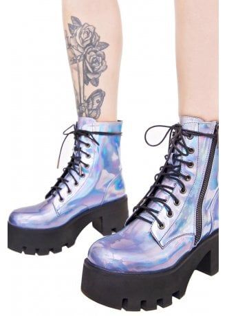 Opalescent Odyssey Boots Holo Shoes, Holographic Boots, Hologram Shoes, Shiny Boots, Shiny Shoes, Festival Shoes, Sequin Boots, Dr Shoes, Yellow Boots