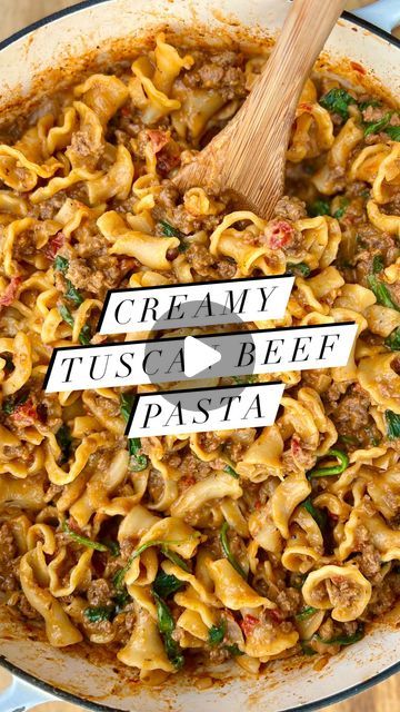 Beef Spinach Pasta Recipes, Creamy Tuscan Beef Pasta, Tuscan Ground Beef Pasta, Ground Beef Sun Dried Tomato Pasta, Creamy Mince Pasta, Shredded Beef Pasta Recipes, One Pot Pasta Ground Beef, Beef Spinach Pasta, Ground Beef And Pasta Recipes