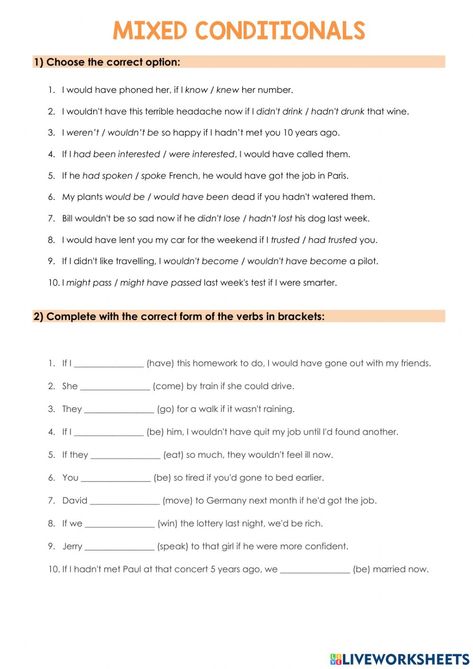 Mixed Conditionals Worksheet, Advanced Grammar, Sentence Construction, Regular And Irregular Verbs, Simple Past Tense, Sentence Correction, Verb Forms, Teacher Planning, Language Proficiency