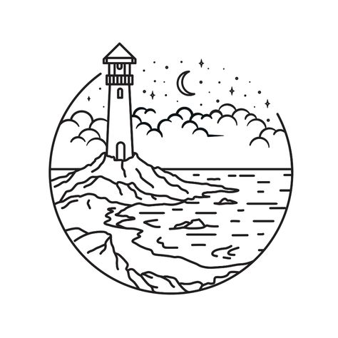 lighthouse line art style, landscape line art design, sea and beach line art Beach Line Art, Landscape Line Art, Landscape Drawing Easy, Lighthouse Drawing, Glass Etching Patterns, Dog Design Art, Sea And Beach, Sea Drawing, Dibujo Simple