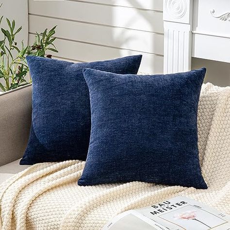 Amazon.com: GAWAMAY Decorative Square Throw Pillow Covers 18x18 Inch Set of 2, Super Soft Chenille Pillows Cover Fall Pillowcase for Living Room Bedroom Sofa Couch Cushion Cover Navy Blue 45x45cm : Home & Kitchen Chenille Throw Pillows, Couch Pillow Covers, Couch Cushion Covers, Couch Cushion, Chenille Throw, Chenille Pillow, Blue Pillow Covers, Garden Pillows, Couch Cushions