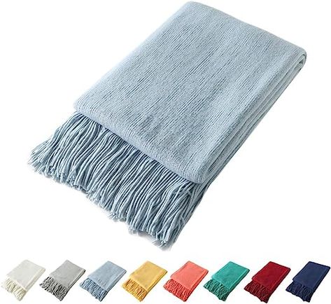 Blanket With Fringe, Knitted Throw Blanket, Fringe Throw Blanket, Tassel Blankets, Bed Light, Blue Throw Blanket, Couch Blanket, Blanket For Couch, Knit Throw Blanket