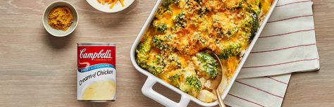 Chicken Broccoli Curry Casserole - Campbell Soup Company Chicken Broccoli Curry, Curry Casserole, Broccoli Curry, Chicken Broccoli Bake, Campbells Recipes, Squash Casserole Recipes, Campbell Soup Company, Broccoli Bake, Chicken Dishes Easy