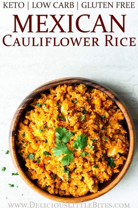 Mexican Cauliflower Rice is a quick and easy side dish recipe to serve with all of your favorite low carb Mexican and southwestern meals. With only 9 net carbs per serving it's keto friendly and naturally dairy and gluten free. | #cauliflowerrice #spanishcauliflowerrice #mexicancauliflowerrice #ketorecipes #lowcarbrecipes #ketosidedish #dairyfree #dairyfreesidedish