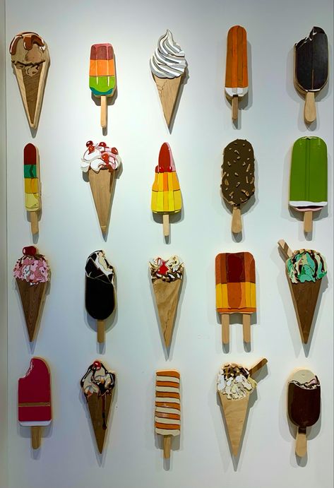 Ice Cream Resin Art, Ice Cream Room, Ice Cream Sculpture, Ice Cream Wall Art, Cream Wall Art, Art Auction Projects, Ice Cream Trucks, Woodworking Craft, Ice Cream Decorations