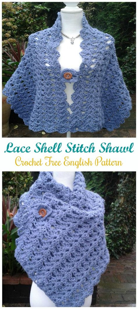 Lace Shell Stitch Shawl Crochet Free Pattern - Crochet & Knitting Shell Stitch Shawl, Easy Crochet Shawl For Beginners, Shawl Crochet Free Pattern, Crochet Shawl For Beginners, Tunisian Crochet Free, Easy Crochet Shawl, Crochet Shawl Free, Crochet Lace Shawl, Blue Shawl