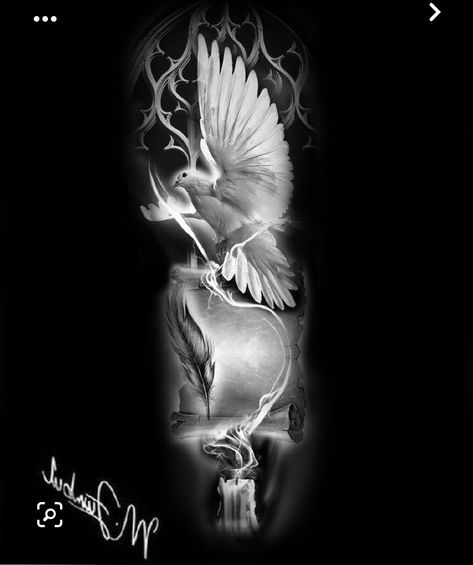 Candle Dove Tattoo, Dove Candle Tattoo, Candle And Dove Tattoo, Dove And Candle Tattoo Design, Dove With Candle Tattoo, Dove And Clouds Tattoo Design, Dove Tattoo Sleeve, Candles Tattoo Design, Dove Tattoo Design For Men