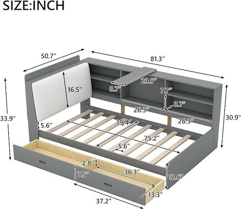 Amazon.com: DNChuan Twin Size L-Shaped Daybed with Upholstered Storage Headboard and Underneath Drawers,Captains Bed with Bookcase,Rotatable Table Board,Gray : Home & Kitchen Full Bed With Storage, Full Size Daybed, Captains Bed, Bookcase Bed, Full Size Platform Bed, Wood Platform Bed Frame, Wooden Platform Bed, Wood Daybed, Bookcase Headboard