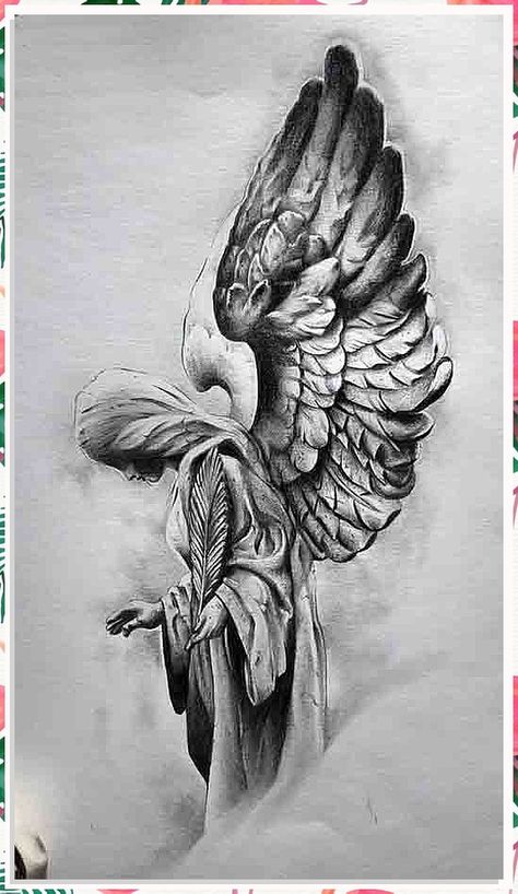 Half sleeve tattoos for men are the perfect way to show off your personality and individuality. With so many different designs and colors to choose from, you're sure to find the perfect half sleeve tattoo for you. Leonardo Divinchi Tattoos, Guarding Angel Tattoo, Unique Angel Tattoos, Mens Angel Tattoo, Angel Tattoo Designs For Men, Angel Tattoo Sketch, Angle Tattoo For Men, Tattoo Sketches For Men, Tattoo Sketches Unique