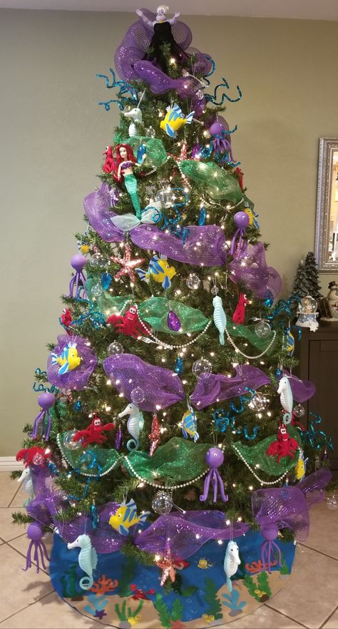 The little Mermaid Christmas tree 2019 Little Mermaid Christmas Tree, Disney Christmas Tree Theme, Little Mermaid Christmas, Frozen Christmas Decorations, Frozen Christmas Tree, Mermaid Christmas Tree, Mermaid Christmas Ornaments, Disney Christmas Decorations, Disney Christmas Tree