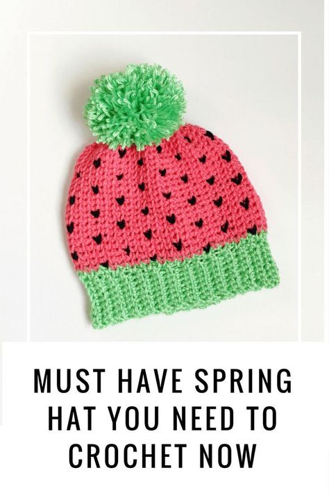 crochet watermelon hat pattern, spring crochet pattern for kids Crochet Watermelon Hat, Crochet Hat Pattern Kids, Crochet Video Tutorials, Watermelon Crochet, Crochet Watermelon, Crochet Waistcoat, Fun Hats, Spring Crochet, Crochet Beanies