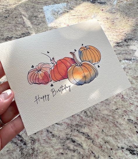 💌🎃💛 What's on the table today? Some really cool custom pumpkin cards have been coming through the Etsy shop lately! I love seeing how my customers personalize the watercolor pumpkin card sets, adding their own unique touches to make them feel even more warm and inviting! 💛🎃💌⁠ ⁠ 🍁🧡 And you can do it too! Did you know that you can order your set of pumpkin cards in my Etsy shop with your own custom Fall sentiments or add your names to make them truly unique? ⁠ ⁠ 🧡🍁⁠ A great option for small bus... Bday Cards For Mom, Fall Sentiments, Cards For Mom, Card Homemade, Watercolor Pumpkin, Pumpkin Cards, Bday Cards, Watercolor Pumpkins, Diy Cards