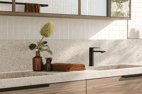 A new modern classic: Teel by Phoenix | Habitus Living Nature Inspired Bathroom, Black Tapware, Bath Mixer, Material Palette, Red Dot Design, Basin Mixer, Mixer Taps, Shower Wall, Architect Design