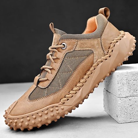 Experience the great outdoors like never before with the comfort and support of the Apex Hiking Shoes. With a cleat-inspired sole and protrusions for additional traction, these shoes provide excellent stability and ease of movement on soft or slippery surfaces.Product Information Upper Material: PU Leather Insole Material: Latex Outsole Material: Rubber Lace-Up Shoes For Man, Men's Casual Shoes, Driving Shoes, Casual Sandals, Mens Pants Casual, Shoes Trainers, Hiking Shoes, Color Khaki, Shoes Fashion