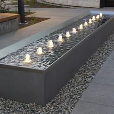 Square Water Features In The Garden, Front Water Features, Linear Water Feature, Reflection Pool Garden, Front Yard Water Feature, Courtyard Water Feature, Japanese Water Feature, Fountain Lighting, Water Feature Lighting