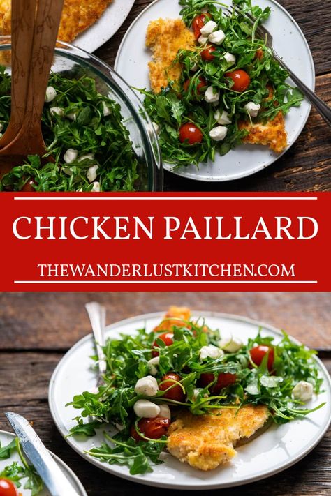 Chicken Paillard Recipe Chicken Paillard With Arugula And Apple, Gabrielle Lyon Recipes, Chicken Paillard Recipe, Chicken Arugula Recipes, Best Breaded Chicken Recipe, Breaded Chicken Recipe, Lemony Vinaigrette, French Chicken Recipes, Chicken Paillard