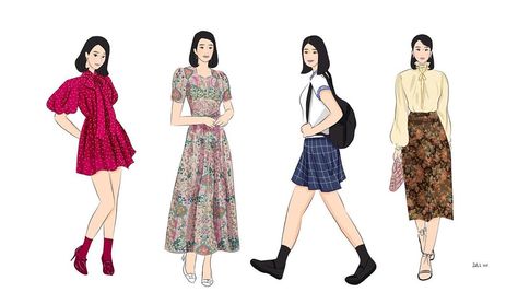 Ku Munyeong, Start Up Kdrama, Kdrama Fanart, Young Outfit, Vintage Dresses 50s, Dress Sketches, Be Okay, Professional Attire, Fashion Design Drawings