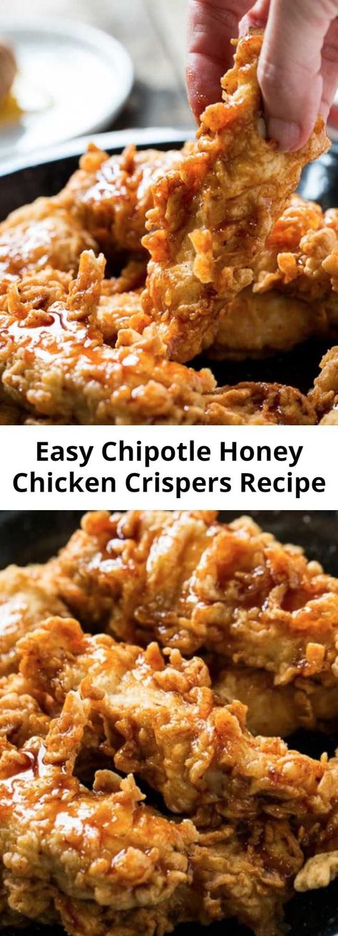 Easy Chipotle Honey Chicken Crispers Recipe - These Honey Chipotle Chicken Crispers are a Chili's copycat. Crispy fried chicken tenders coated in a sweet and spicy sauce. Chipotle Chicken Crispers, Honey Chipotle Chicken Crispers, Chipotle Honey Chicken, Crispy Fried Chicken Tenders, Chicken Crispers, Honey Chipotle Chicken, Honey Chicken Recipe, Thanksgiving Gravy, Fried Chicken Tenders