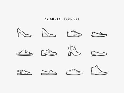 12 shoes - Icon Set by Osmose Shoe Logo Design, Shoes Vector, Icon Fashion, Logo Outline, Icon Set Design, Logo Shoes, Icon Shoes, Shoes Illustration, Organized Chaos