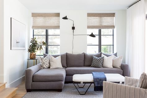 Anderson - Kate Lester Interiors Window Behind Sofa, Kate Lester Interiors, Manhattan Beach Homes, Behind Sofa, Design A House, Bamboo Roman Shades, Manhattan Beach California, Wood Sofa Table, Entrance Foyer