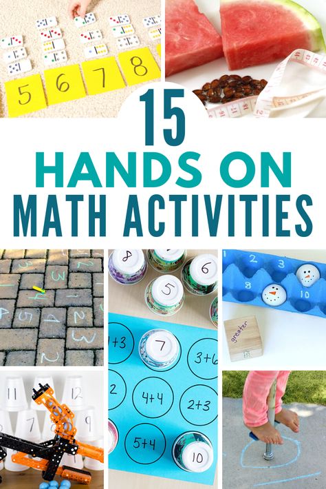 15 hands-on, fun math activities that will get your kids excited about learning math! Find games, projects, and ideas for your elementary math lessons. #math #stem #stemeducation #handsonlearning Hands On Math Activities, Math Stem Activities, Elementary Math Lessons, Elementary Stem Activities, Math Activities Elementary, Geometry Activities, Math Activities For Kids, Summer Math, Math Stem