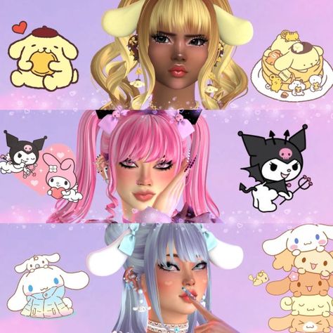 Sims 4 Sanrio Cc, Sims 4 Hello Kitty Cc, My Sanrio, Sims 4 Anime, Beach Icon, Tumblr Sims 4, Sims 4 Dresses, Kawaii Hairstyles, Sims 4 Characters