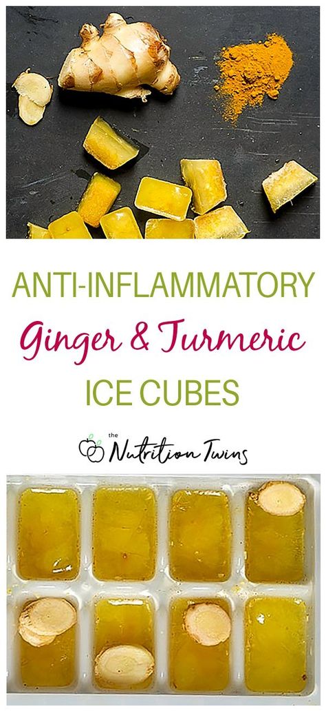 Ginger Turmeric Anti-inflammatory Ice Cubes | Help body to fight inflammation with this easy, Healthy Anti-Inflammatory Diet Recipe | Keto and Paleo Diet Friendly | Also works to helps to ease digestion | For MORE RECIPES, fitness & nutrition tips please SIGN UP for our FREE NEWSLETTER www.NutritionTwins.com #anti-inflammatoryfoods Flat Belly Foods, Paleo Diet Plan, Baking Soda Beauty Uses, Sport Nutrition, Ginger Turmeric, Inflammatory Foods, More Recipes, Fat Burning Foods, Ice Cubes