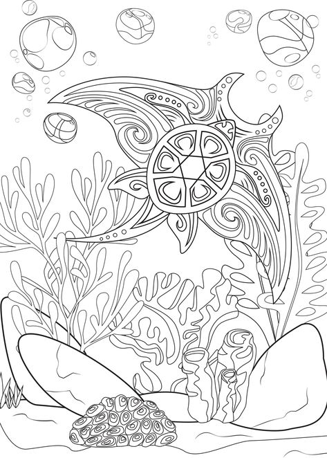 The univers of the manta ray - This beautiful manta ray floating around algae will offers you a calming coloring moment.. From the gallery : Water Worlds. Artist : Lea. Just Color : Discover all our printable Coloring Pages for Adults, to print or download for free ! Manta Ray Art, Ocean Coloring Pages, Fish Coloring Page, Detailed Coloring Pages, Mermaid Coloring Pages, Coloring Page Ideas, Printable Adult Coloring Pages, Adult Coloring Book Pages, Coloring Pages For Adults