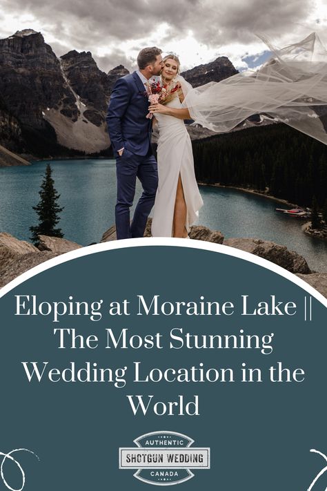 If you're looking for a breathtaking wedding location, look no further than Moraine Lake. This stunning spot in the Canadian Rockies is one of the most beautiful places in the world to say "I do." With its pristine turquoise waters and snow-capped mountains as a backdrop, eloping at Moraine Lake is sure to be a dream come true. The crystal clear waters of Moraine Lake are surrounded by jagged peaks and lush green forests. Moraine Lake Lodge, Moraine Lake Wedding, Shotgun Wedding, Moraine Lake, Lake Lodge, Breathtaking Wedding, Wedding Location, Places In The World, Lake Wedding