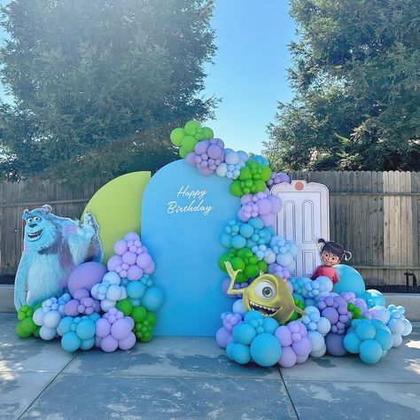 Emily Buenrostro | Monsters inc 💙💚💜 Perfect for twins, boy and girl ! Monsters inc props : @luxeballoonbar.co Backdrops/balloons : @buen_balloon_decor… | Instagram Monsters Inc Party Backdrop, Monsters Inc Party Treats, Boo Monsters Inc First Birthday, First Birthday Monsters Inc Theme, Monster Inc Bday Party, Monsters Inc Balloons, Monster Inc Party Ideas 2nd Birthday, Monsters Inc Birthday Decorations, Monster Ink Party