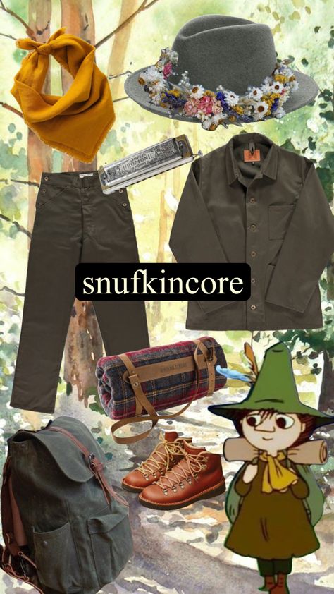 Snufkin Hat Diy, Snufkin Inspired Outfit, Moomin Inspired Outfits, Moomin Outfit, Snufkin Outfit, Moomin Fashion, Moomin Clothes, Snufkin Aesthetic, Snufkin Cosplay