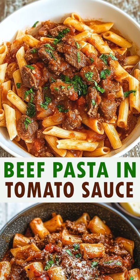 🍝 Craving a quick and delicious meal? Try this Beef Pasta in Tomato Sauce recipe! 🍅 Perfect for busy weeknights, this hearty dish combines tender ground beef, savory tomato sauce, and al dente pasta for a family favorite that everyone will love. 👉 Try it now and enjoy a taste of Italy at home! Click to get the full recipe and save it for later. #BeefPasta #TomatoSauce #EasyDinner #ComfortFood #QuickRecipes #PastaLovers Pasta Recipes Tomato Sauce, Pasta Recipes Tomato, Pasta In Tomato Sauce, Ground Beef Pasta Recipes, Cheesy Pasta Recipes, Beef Pasta Recipes, Ground Beef Pasta, Italian Herbs, Beef Pasta