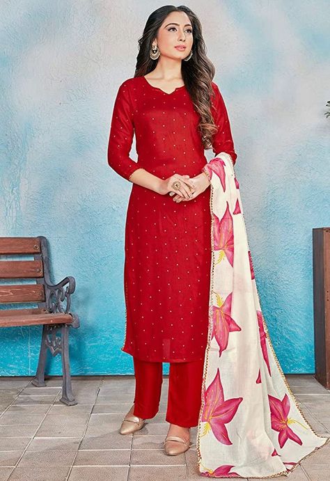 Indian Kurti for Womens With Pant & Dupatta | Rayon Foil Printed Long Kurta Partywear Kurtis For Women Tunic Tops Velvet Anarkali Suits, Red Palazzo Pants, Rad Color, Velvet Anarkali, Velvet Dressing Gown, Silk Anarkali Suits, Black Velvet Gown, Net Gowns, Raw Silk Lehenga