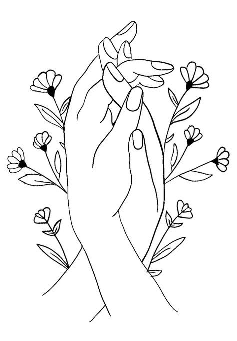 Hand Holding Tattoo, Hand Outline, Hands Holding Flowers, Girl Drawing Sketches, Cool Pencil Drawings, Image Svg, Hand Flowers, Line Art Design, Outline Drawings